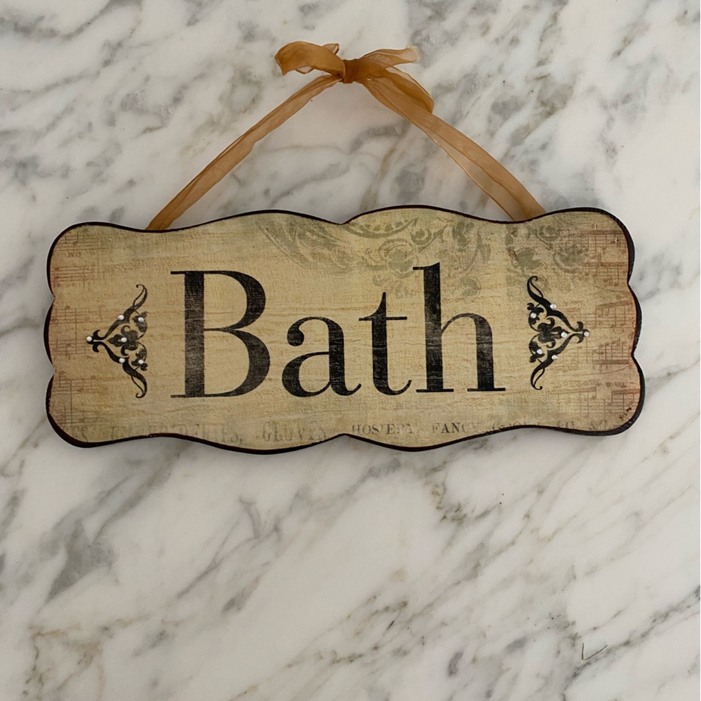 Parisian inspired BATH sign w/sparkles, wood, new!